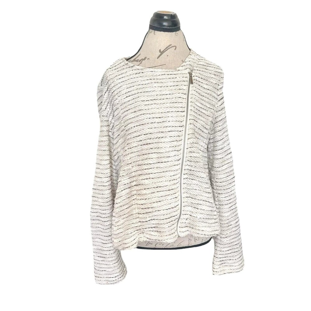 Bagatelle Womens Sweater Jacket Ivory Beige Motorcycle Zipper Knit Size XL